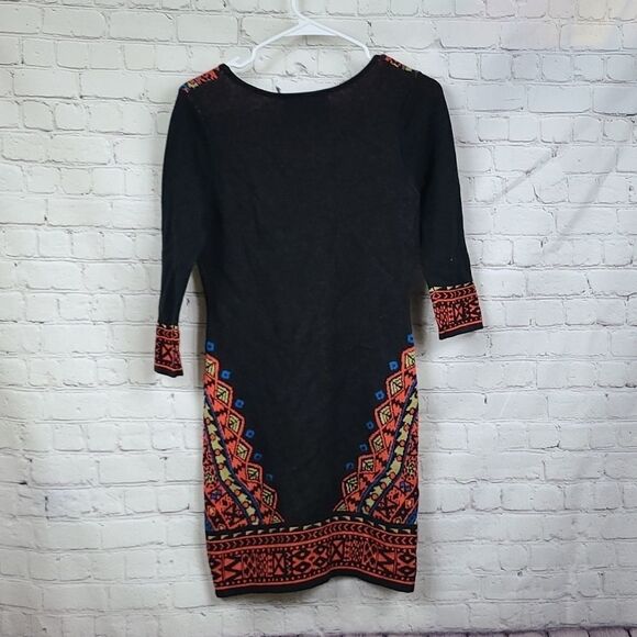 Flying Tomato (S 2/4) Black Tribal Bodycon Beatriz Sweater Dress Anthropologie - Picture 4 of 6